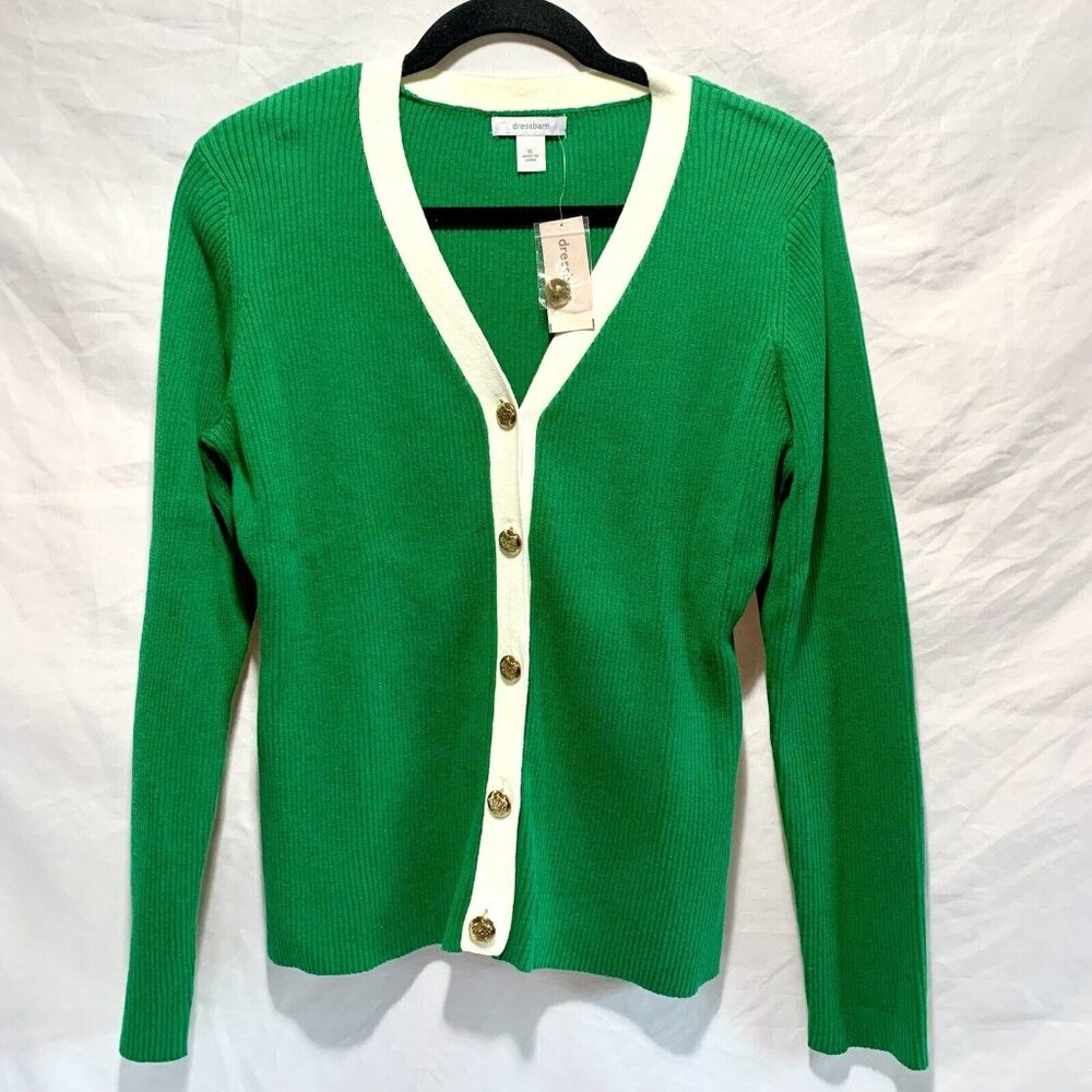 VTG Y2K Dress Barn Womens Long Sleeve Button Up Cardigan Sweater Green Sz M NWT